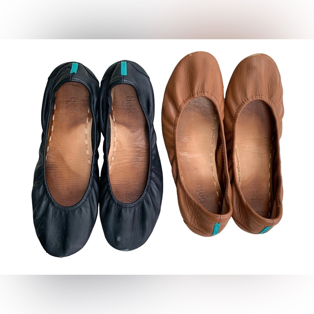 Tieks by Gavrieli Womens Size 8 Black and Tan Pair of Leather Ballet Flats Shoes